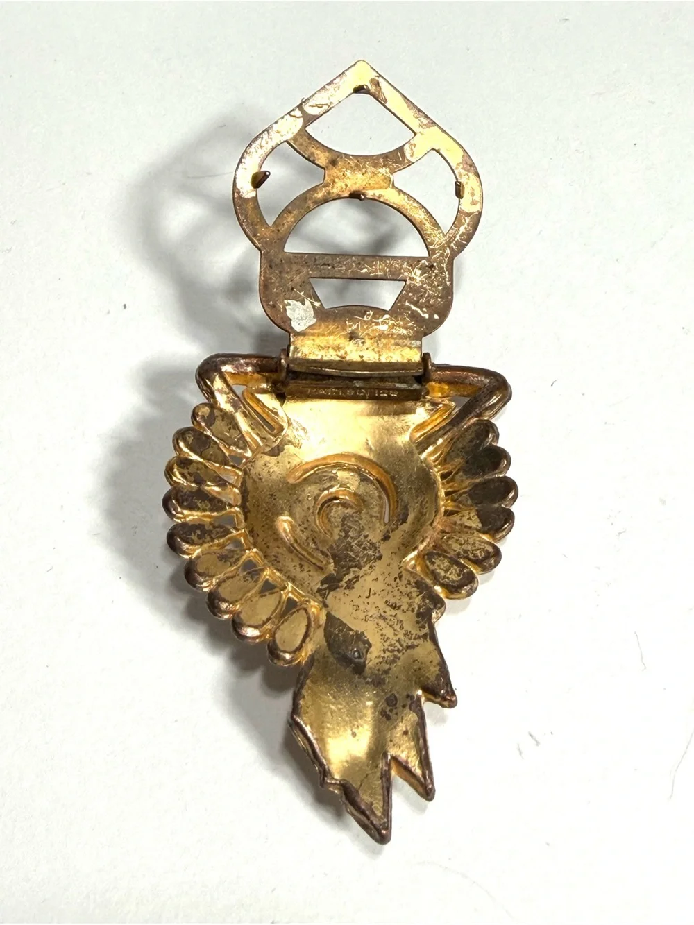 Art Deco Egyptian Revival Dress Clip 1930s Pat 1801128 Rhinestones Gold Tone